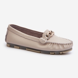 Women's Leather Moccasins With Decoration Beige S.Barski LR339 1