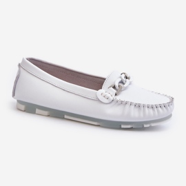 Women's Leather Moccasins With Decoration, White S.Barski LR339 1 Women's Leather Moccasins With Decoration, White S.Barski LR339 1