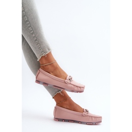 Women's Leather Moccasins With Decoration, Pink S.Barski LR339 1