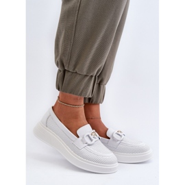 Women's Leather Moccasins On Platform White S.Barski LR720 2