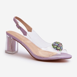 S.Barski Transparent High Heel Sandals with Decoration Purple D&amp;A MR38-454 2