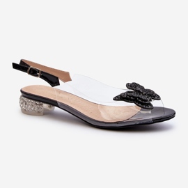S.Barski Transparent Low Heel Sandals With a Butterfly Black D&amp;A MR38-388 2