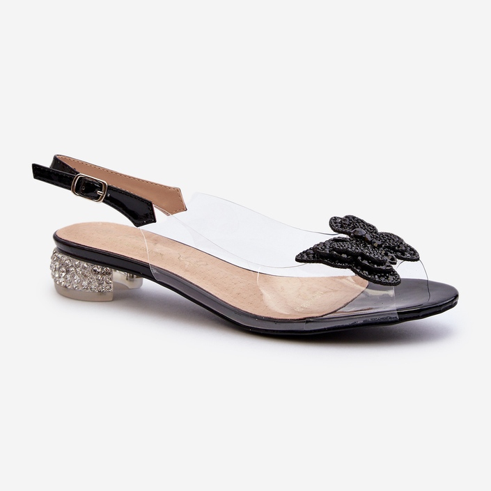 S.Barski Transparent Low Heel Sandals With a Butterfly Black D&amp;A MR38-388 2