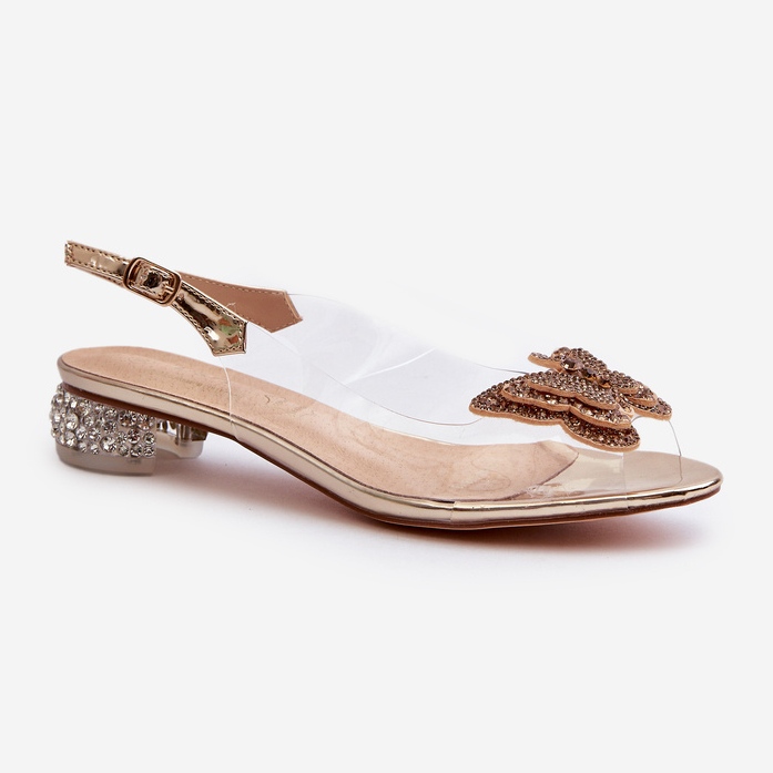 S.Barski Transparent Low Heel Sandals With a Butterfly, Rose Gold D&amp;A MR38-388 pink 2
