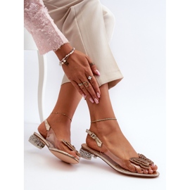 S.Barski Transparent Low Heel Sandals With a Butterfly, Rose Gold D&amp;A MR38-388 pink 1