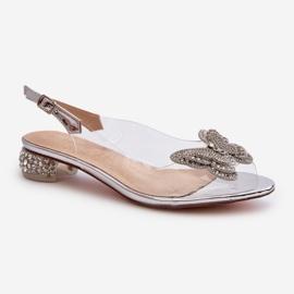 S.Barski Transparent Low Heel Sandals With a Butterfly Pink Silver D&amp;A MR38-388 1
