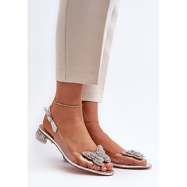 S.Barski Transparent Low Heel Sandals With a Butterfly Pink Silver D&amp;A MR38-388 2