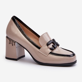S.Barski Women's Pumps On A High Heel Patent Beige D&amp;A MR38-973 1