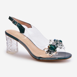 S.Barski Transparent sandals on a high heel with decorations, green D&amp;A MR38-D1 1