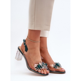 S.Barski Transparent sandals on a high heel with decorations, green D&amp;A MR38-D1 2
