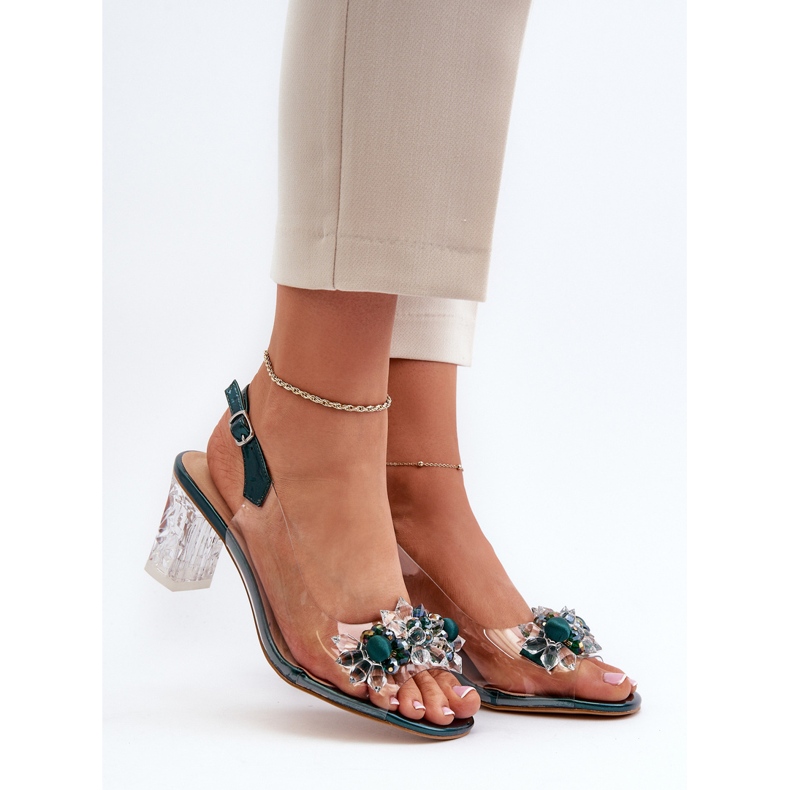 S.Barski Transparent sandals on a high heel with decorations, green D&amp;A MR38-D1 2