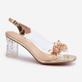 S.Barski Transparent sandals on a high heel with gold decorations D&amp;A MR38-D1 golden 2