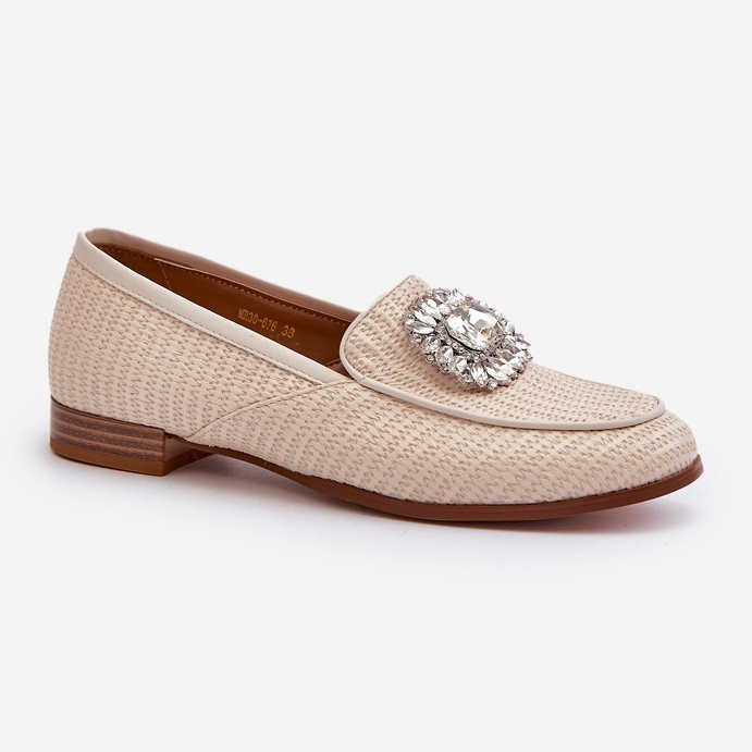 S.Barski Women's Flat Heel Moccasins With a Brooch Beige D&A MR38-676 1 S.Barski Women's Flat Heel Moccasins With a Brooch Beige D&A MR38-676 1