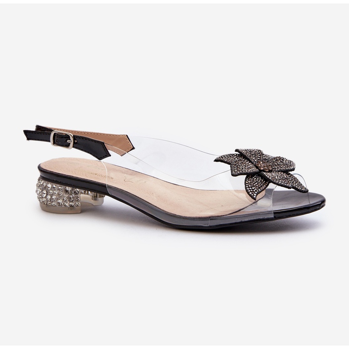 S.Barski Transparent Low Heel Sandals With Black Decoration D&A MR38-383 1 S.Barski Transparent Low Heel Sandals With Black Decoration D&A MR38-383 1