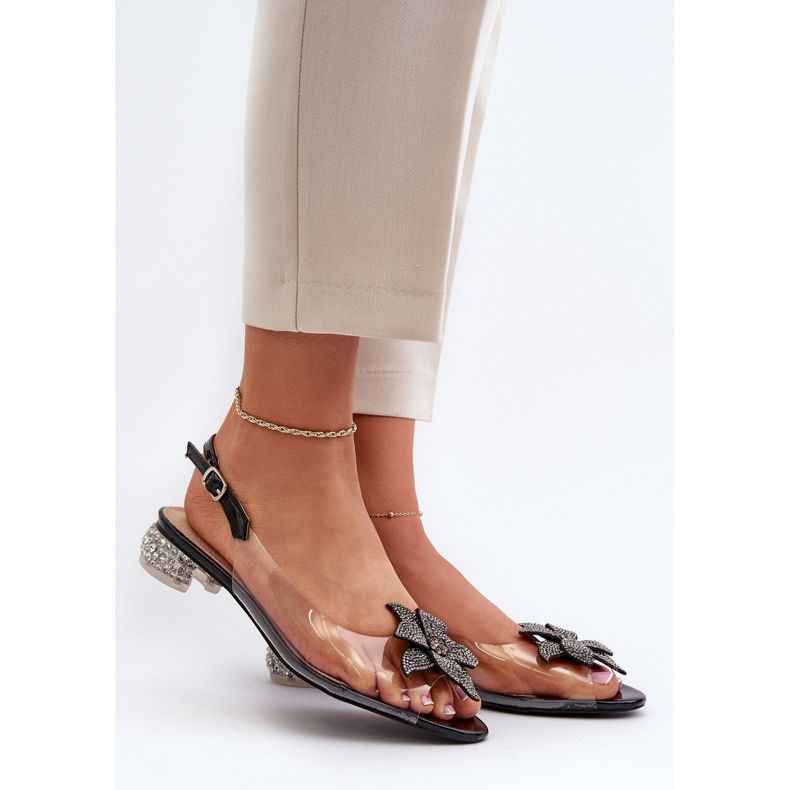 S.Barski Transparent Low Heel Sandals With Black Decoration D&A MR38-383 2 S.Barski Transparent Low Heel Sandals With Black Decoration D&A MR38-383 2