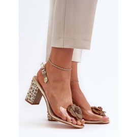 Transparent sandals on a high heel with decorations S.Barski MR38-356 Gold golden 2