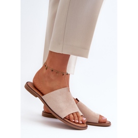 Women's Suede Flip-Flops Beige Amite 2