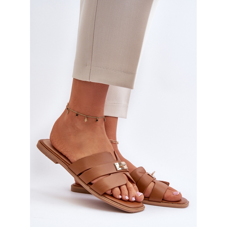 Women's Flat Flip Flops With Camel Kavinia Decoration brown 2