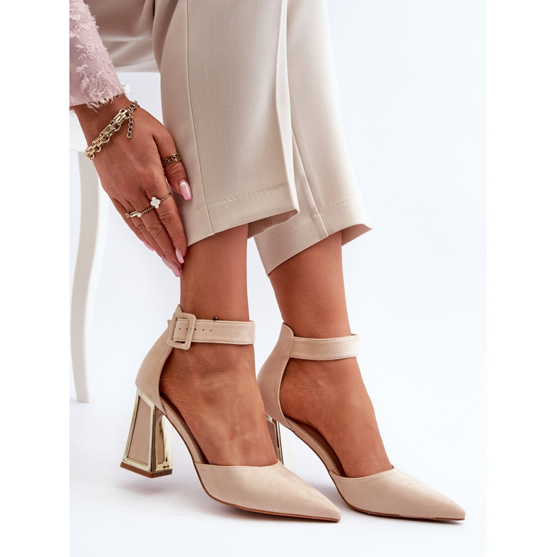 Suede Pumps on a High Heel Beige Lodho 1