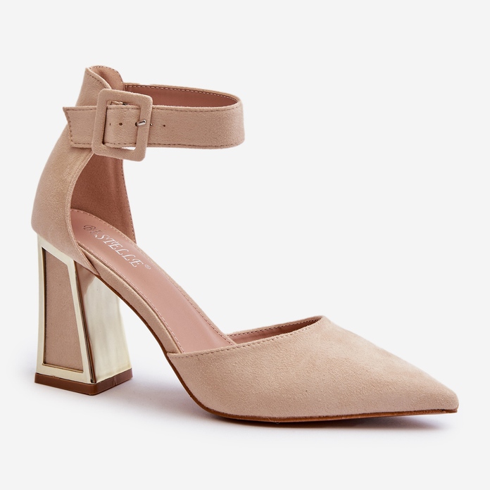 Suede Pumps on a High Heel Beige Lodho 2