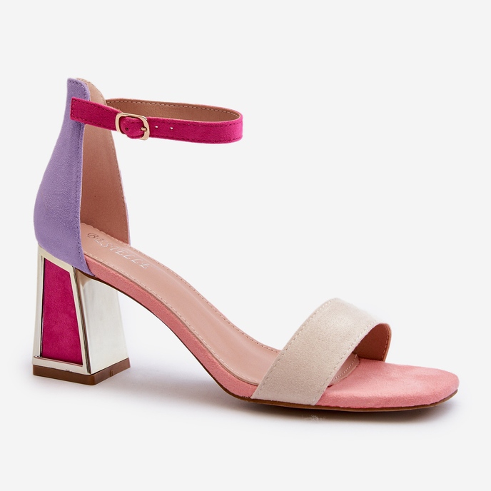 Suede sandals on a high heel, Pink Pholia multicolored 2
