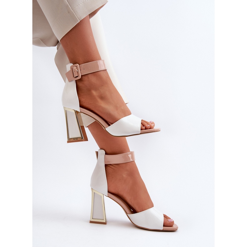 Lacquered Sandals on a High Heel White Adrianu 2