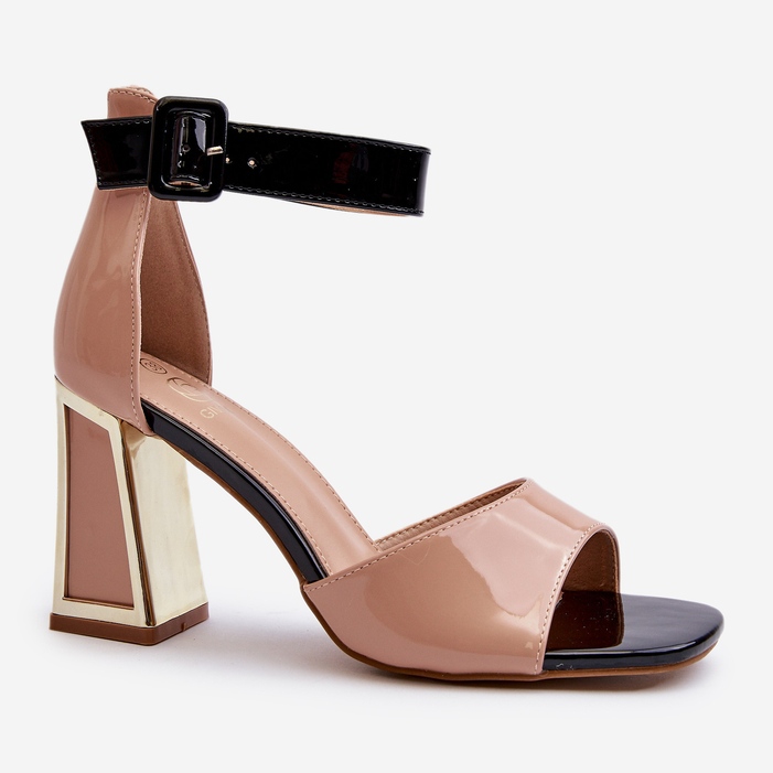 Patent leather sandals on a high heel, Beige Adrianu 2