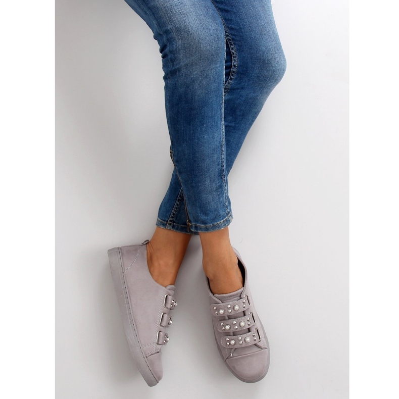 Sneakers with pearls l1078 Gray grey 1