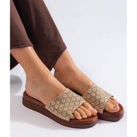 Beige women's platform slides 2