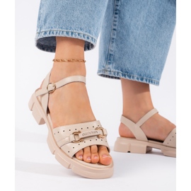 Goodin Women's beige leather sandals 1