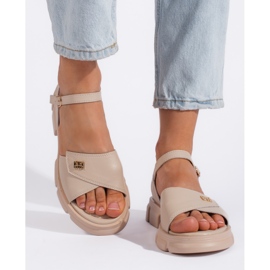 Goodin Comfortable women's beige leather sandals 1