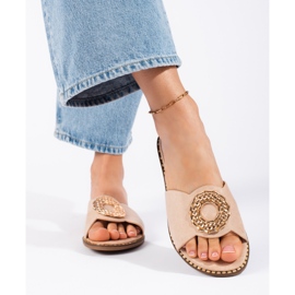 Goodin Women's beige suede slippers 3
