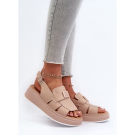 Women's leather sandals on a platform and wedge, dark beige Vivitellia 2