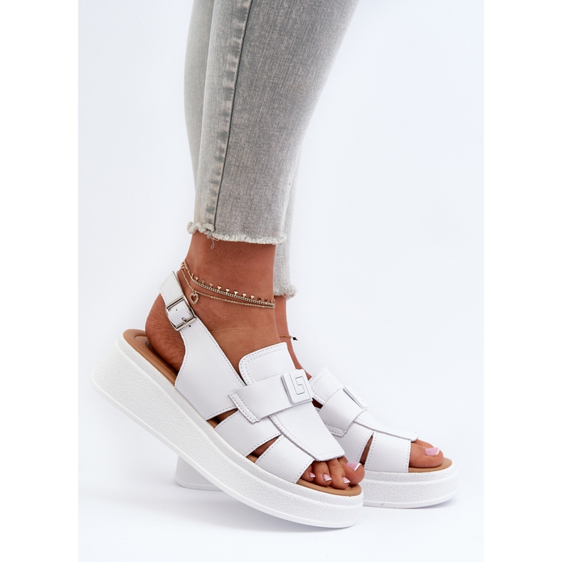 White Vivitellia Women's Leather Sandals On A Platform And Wedge 2