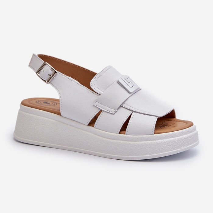 White Vivitellia Women's Leather Sandals On A Platform And Wedge 1