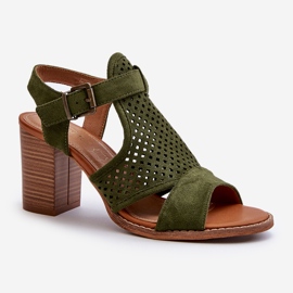 Openwork Sandals on a High Heel Dark Green Hey Lover 1