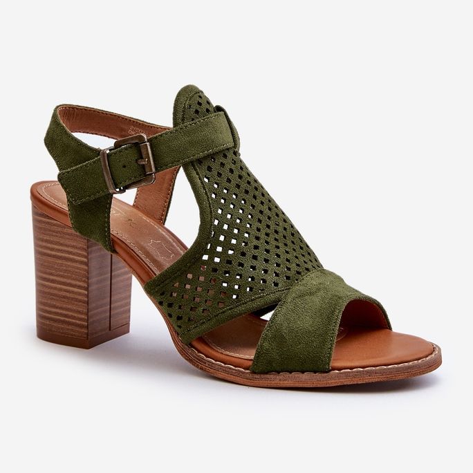 Openwork Sandals on a High Heel Dark Green Hey Lover 1