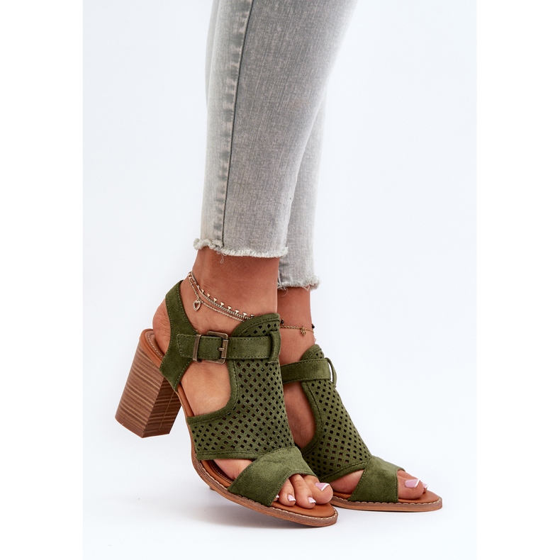 Openwork Sandals on a High Heel Dark Green Hey Lover 2