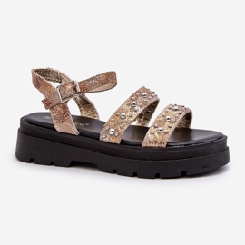 Women's Decorated Sandals Eco Leather Gold-Beige Arcida 1