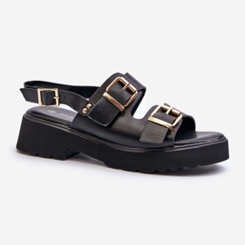 Women's Sandals With Buckles Eco Leather Black Konanttia 1
