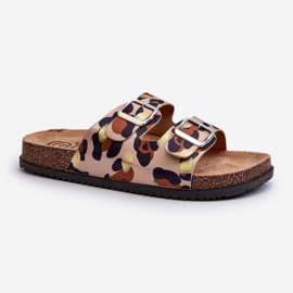 Beige and Brown Women's Flip-Flops with Buckles Oliena 2