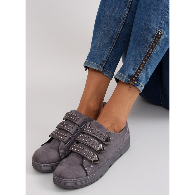 Sneakers with studs 16-582 Gray grey 2