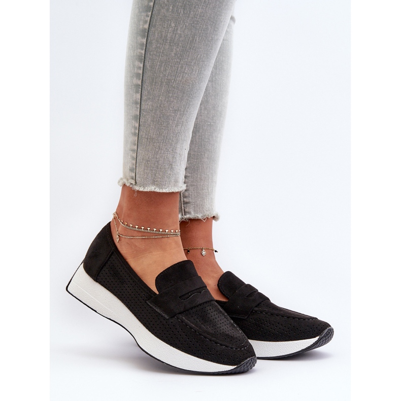 Women's Moccasins On The Platform Eco Suede Black Inesqua 2