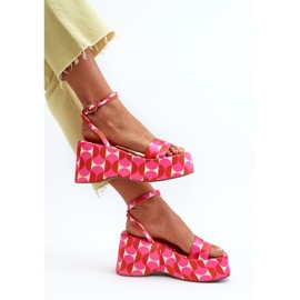 Patterned Sandals On A Platform And Wedge Fuchsia Wiandia pink 1