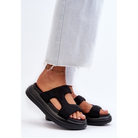 Black Jestella Women's Decorated Flip-Flops On Platform 2