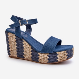 Women's denim wedge sandals with braid, blue Reviala 2