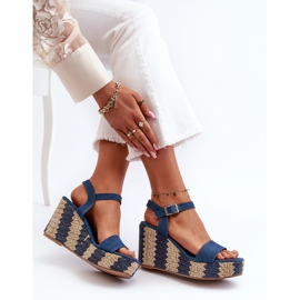 Women's denim wedge sandals with braid, blue Reviala 1
