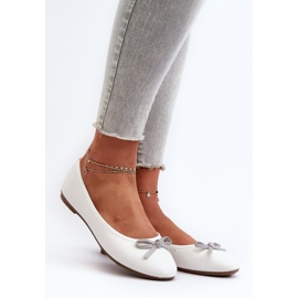Eco Leather Ballet Flats With Bow, White Sandelal 2