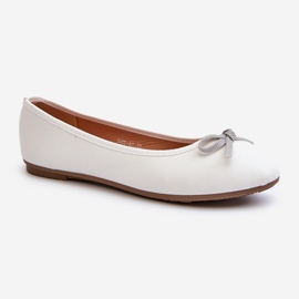 Eco Leather Ballet Flats With Bow, White Sandelal 1