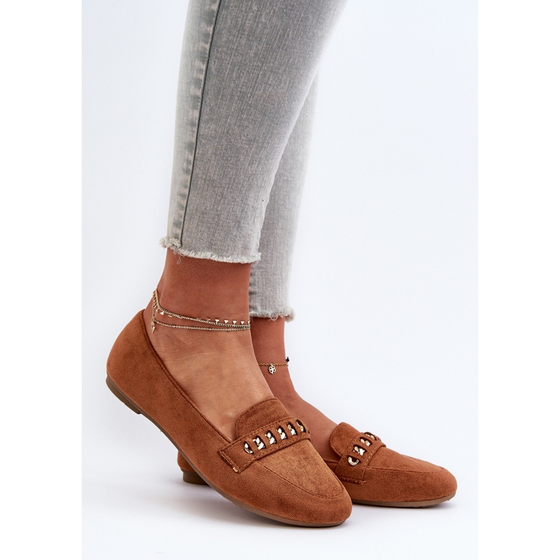 Shiny Women's Moccasins With Chain Camel Aredilla brown 2